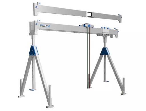 Schilling Portalkran, nicht fahrbar. Doppelträger, ausgeführt in Aluminium